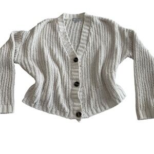 Chunky Knit Cardigan Sweater | Woman Size Large |‎ Cream Cotton-Poly Blend